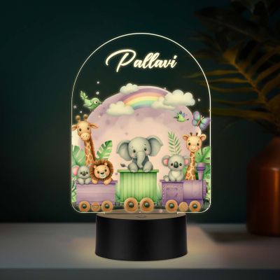Personalized Safari Animal Train UV Print Night Light Custom Name Kids Nursery Lamp
